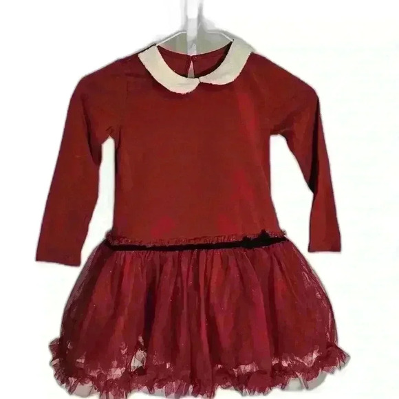 Charming Red Tulle Dress with White Collar for Girls - Picture 1 of 6